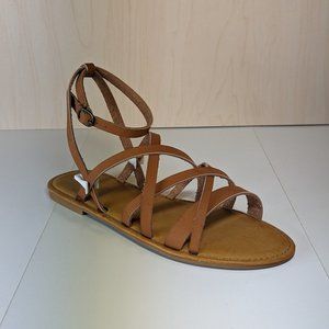 Bamboo Women Strappy Leather Open Toe Ankle Buckle Sandals - Tan - Size 8